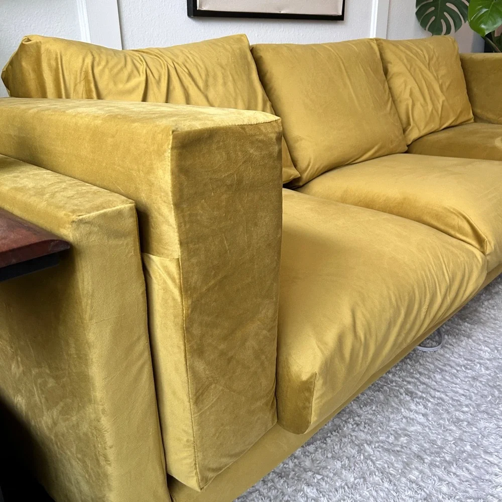Mustard Velvet Sectional Sofa Cover - Gold Velvet Slipcover
